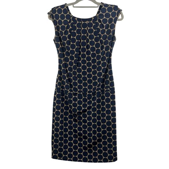 Lela Rose Tan Navy Polka Dot Sheath Dress Size 2 Drop Waist Classic Preppy Silk - Picture 11 of 13